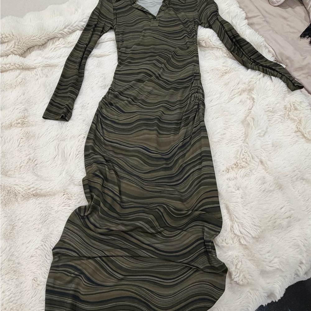 Olive Green Long Sleeve Fitted Maxi Dress